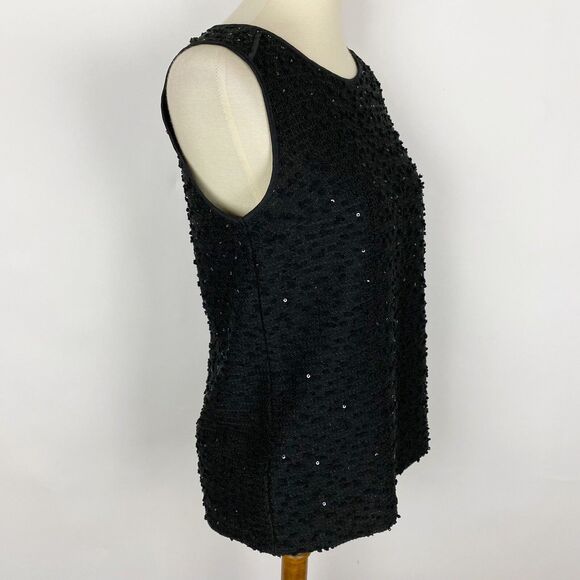 Ann Taylor Black Sequined Boucle Textured Tank Top Women Size S New - Picture 2 of 6